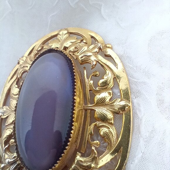 Miriam Haskell Purple stone Gold-tone Filigree Brooch Vintage Large - Picture 5 of 6